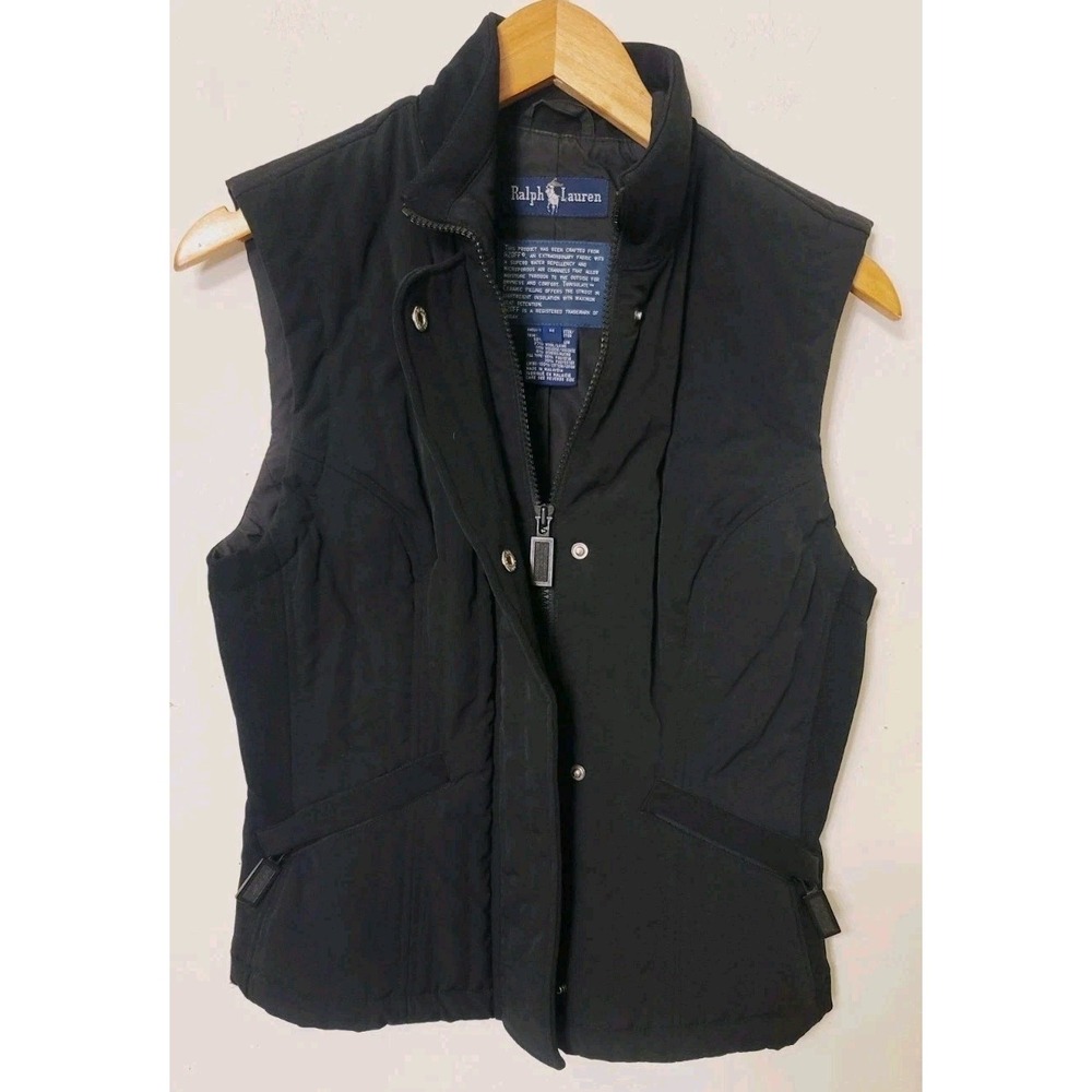 Vtg Polo Ralph Lauren Quilted Vest Cargo Hunting Womens M H2OFF Stretch‎ Y2K